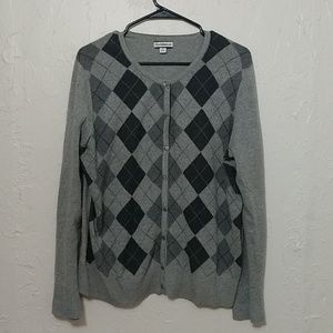 Croft & Barrow  Gray Argyle Cardigan Sweater sz L